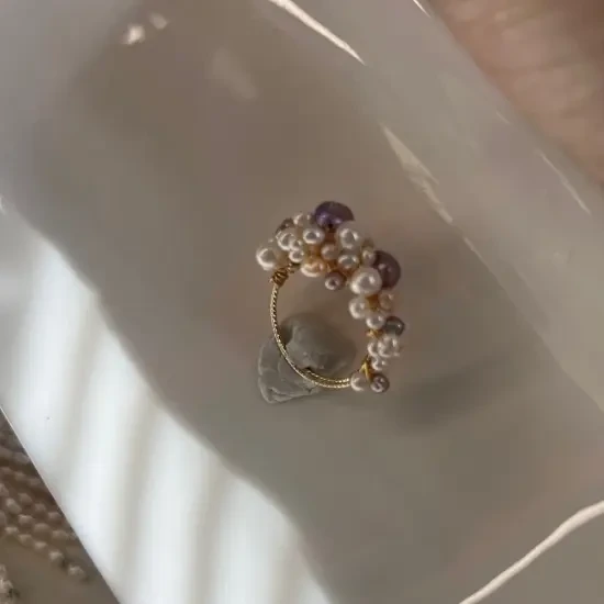 天然珍珠戒指精灵风格天然彩色珍珠戒指极光戒指近无暇戒指精品