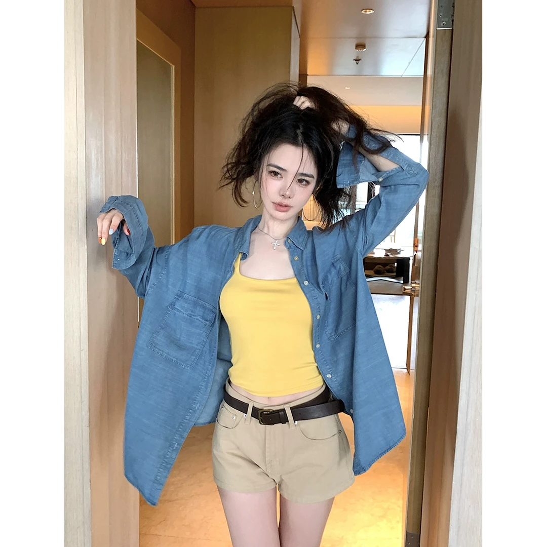 【QIUROUYAO邱肉瑶】趋势流行蓝调*清爽老钱松弛感牛仔衬衫