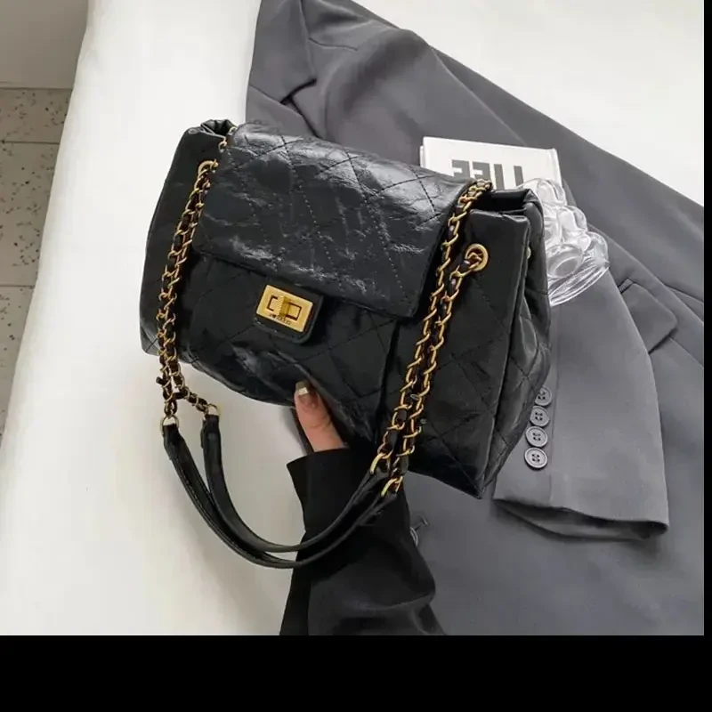 CLEVER红色单肩包包女2024新款潮小众大容量菱格链条斜挎包