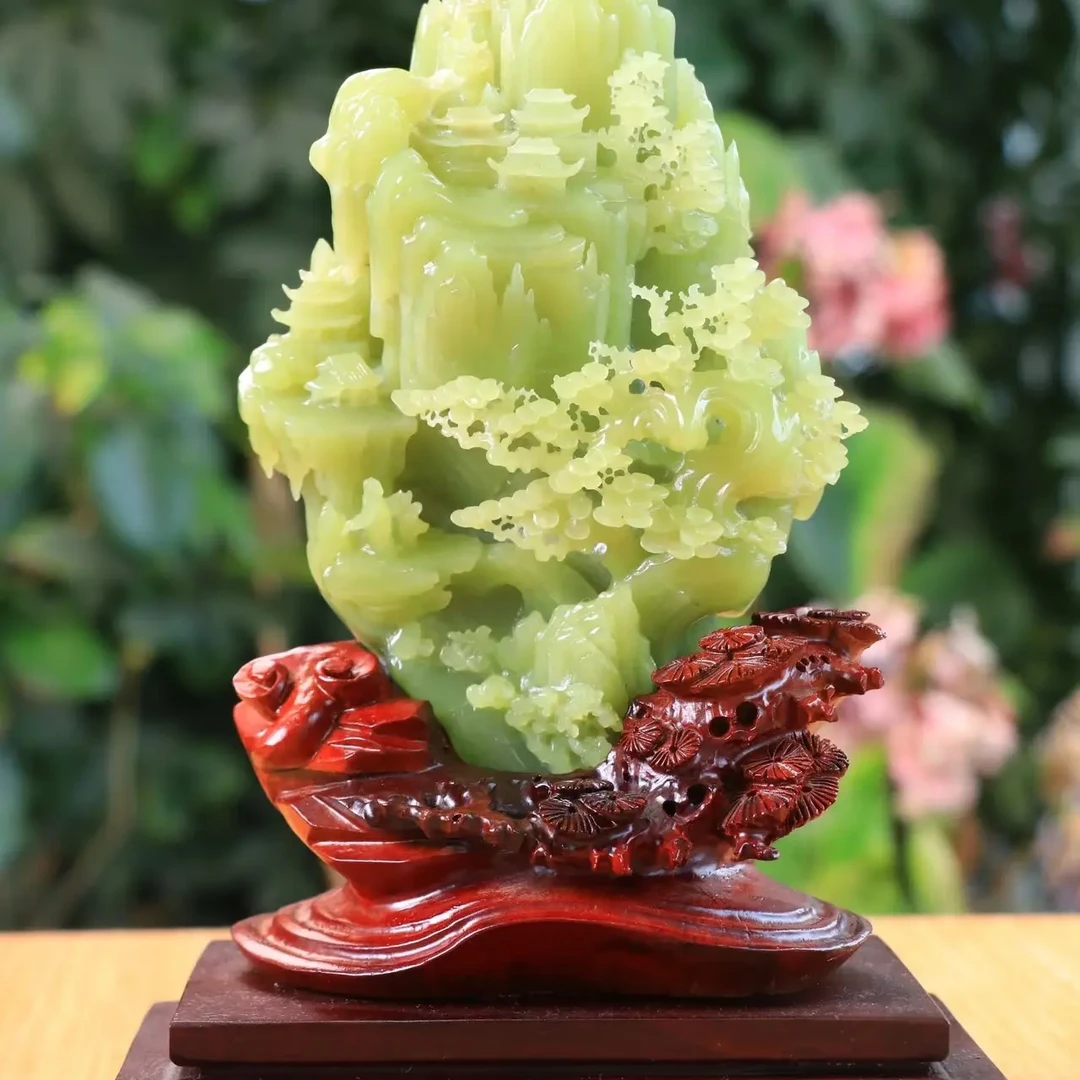 新疆和田玉若羌黄口山水摆件