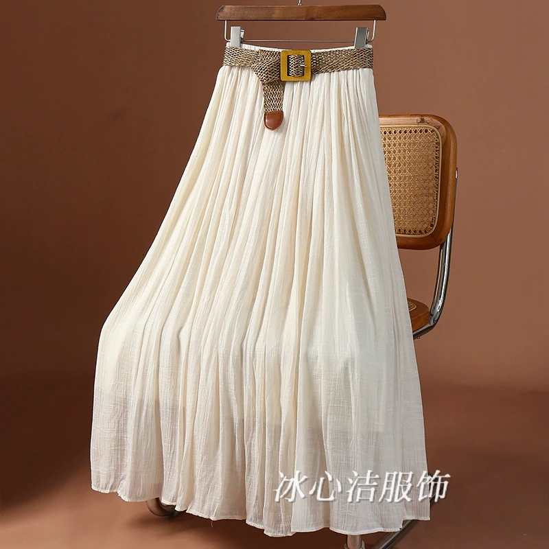 夏季绝美白色垂坠感大摆长款半身裙2025新款遮胯高腰显瘦A字长裙