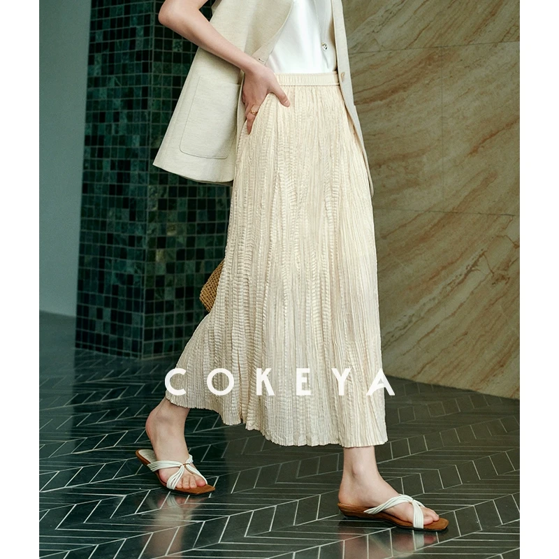 COKEYA/涟漪裙~手工艺术感褶皱立裁中筒纸片人松紧高腰半身裙长裙