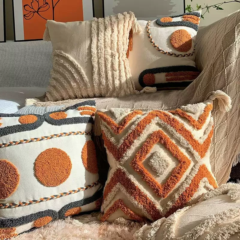 波西米亚印度风簇绒抱枕ins风简约北欧样板间靠垫靠枕套飘窗ch