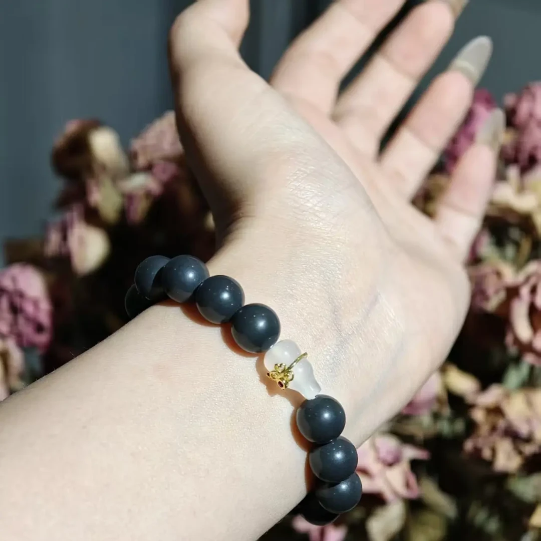 非金属陶瓷手链 寺庙香灰珠手串百搭轻奢传统手作手饰女款单圈