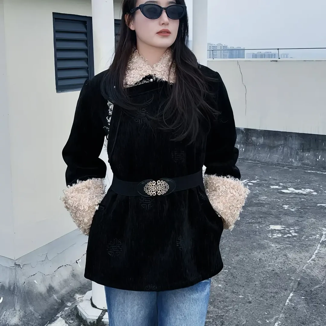 冬季新款藏式灯芯绒外套女复古简约收腰版高级时尚显瘦藏族服装