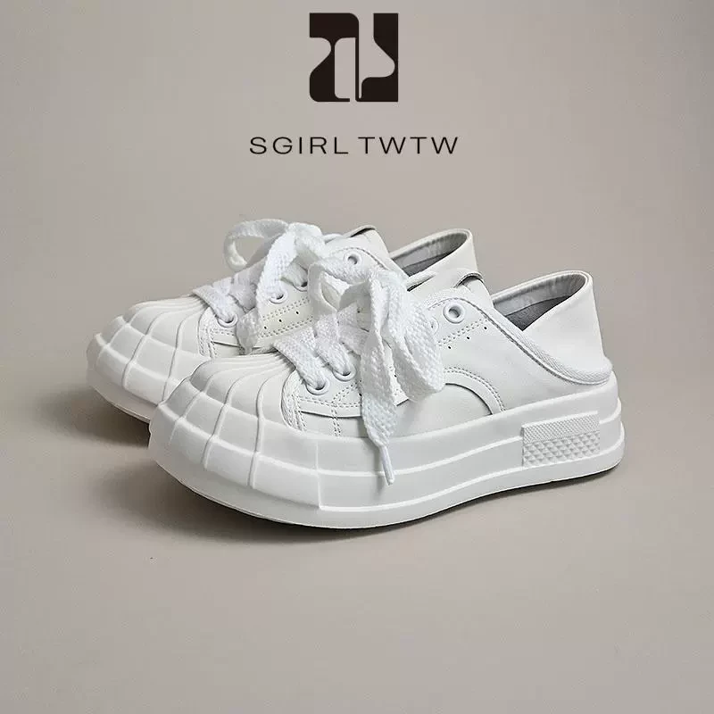 SGIRLTWTW贝壳头厚底溶解鞋2025新款百搭休闲两穿大头芒果小白鞋