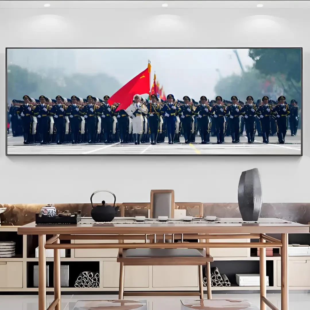高清9月3号军事主题天安门装饰画三军仪仗队伍客厅办公室挂画海报