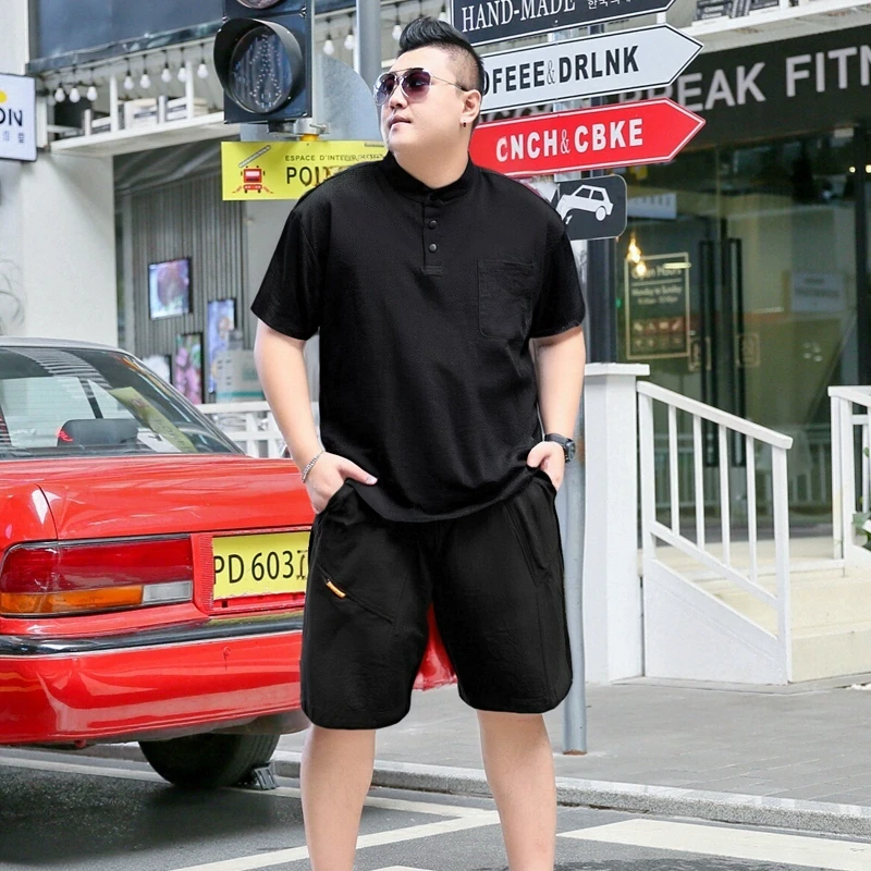 加肥加大码男装夏季短袖t恤休闲套装肥佬短裤超大号两件套胖子7XL