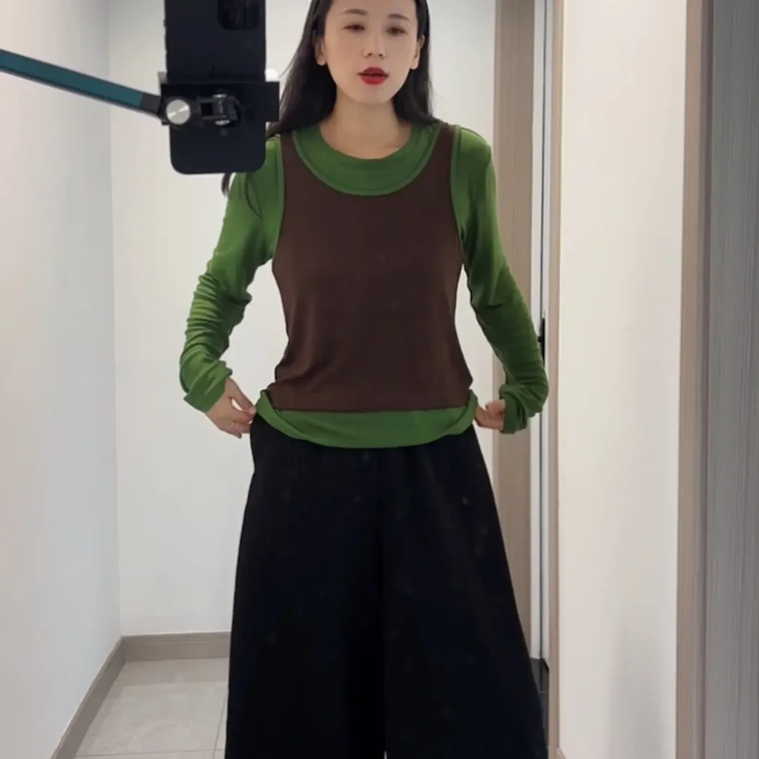 真两件套显瘦抗起球千金风朋克风服装撞色