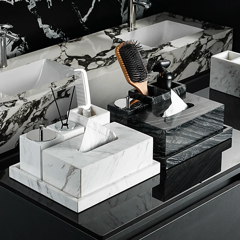 一次性洗脸巾收纳盒酒店风家用浴室用品大理石台面抽纸盒置物底座