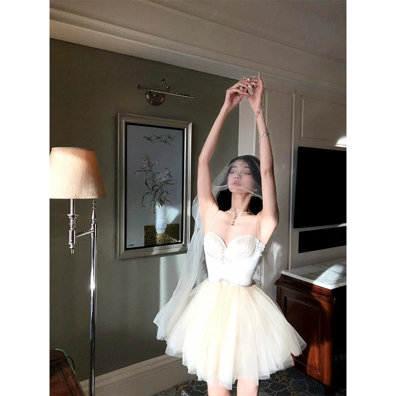 芭比姨【满级芭蕾】 法式小众蓬蓬网纱吊带连衣裙女