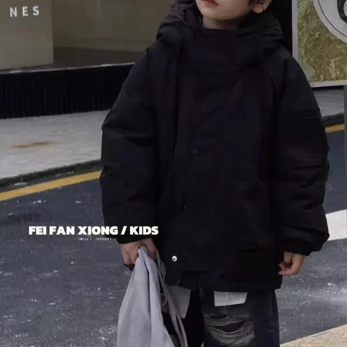 菲凡熊冬季连帽三防面料冲锋衣厚款羽绒服120-170身高男女童白鸭