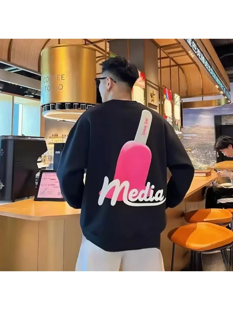 秋冬2025美式休闲百搭潮流时尚印花宽松新长袖男圆领卫衣上衣情侣