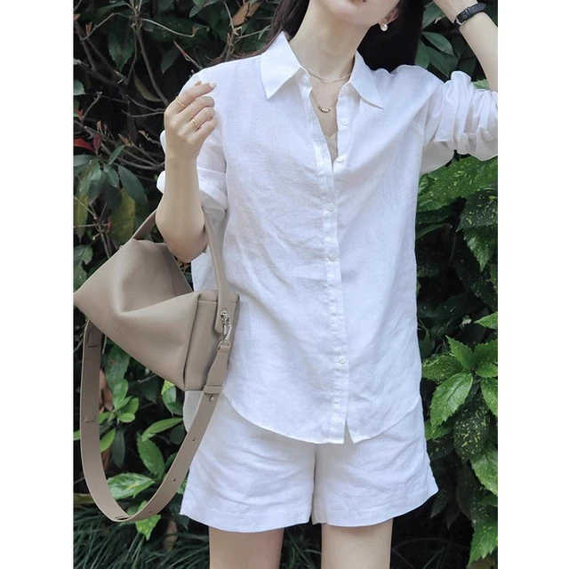 白色棉麻运动阔腿短裤女夏季薄款松紧腰抽绳小个子亚麻a字五分裤