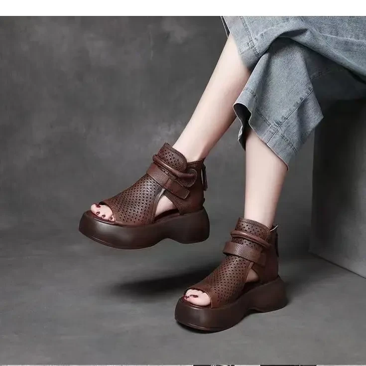 户外粗跟法式红色细带凉鞋仙女鞋子2025夏季海边度假配裙子罗马鞋