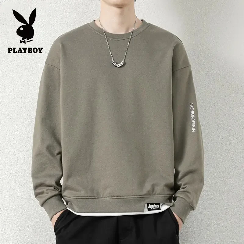 花花公子男士新潮印花卫衣2024春秋款时尚圆领长袖休闲上衣服男装