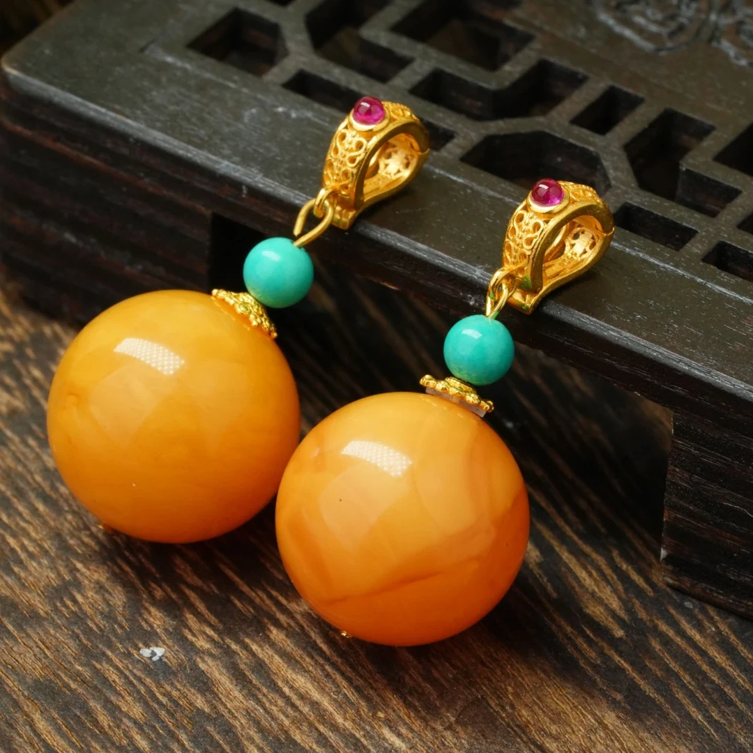 【小北好物】S925银蜜蜡圆珠吊坠约16mm【多样性发一件】QH03X1026