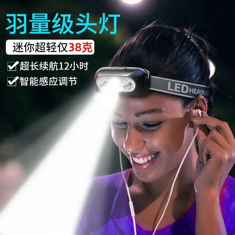 德国进口LED头灯超亮可充电头戴式强光感应特亮手电筒小型便携式