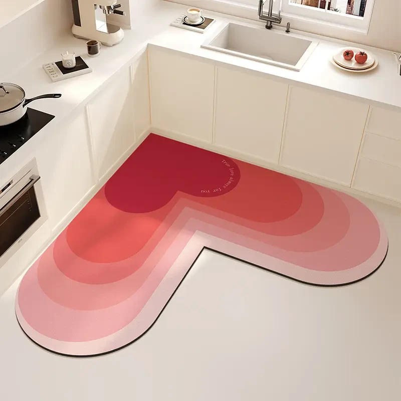 L形家用厨房吸水防滑易清洗脚垫子专用硅藻泥地垫拐角转角地毯
