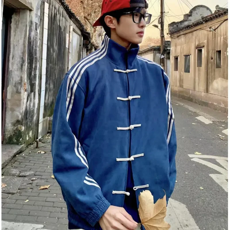 新中式三条杠立领盘扣中国风外套男款春秋国风情侣唐中国风立领