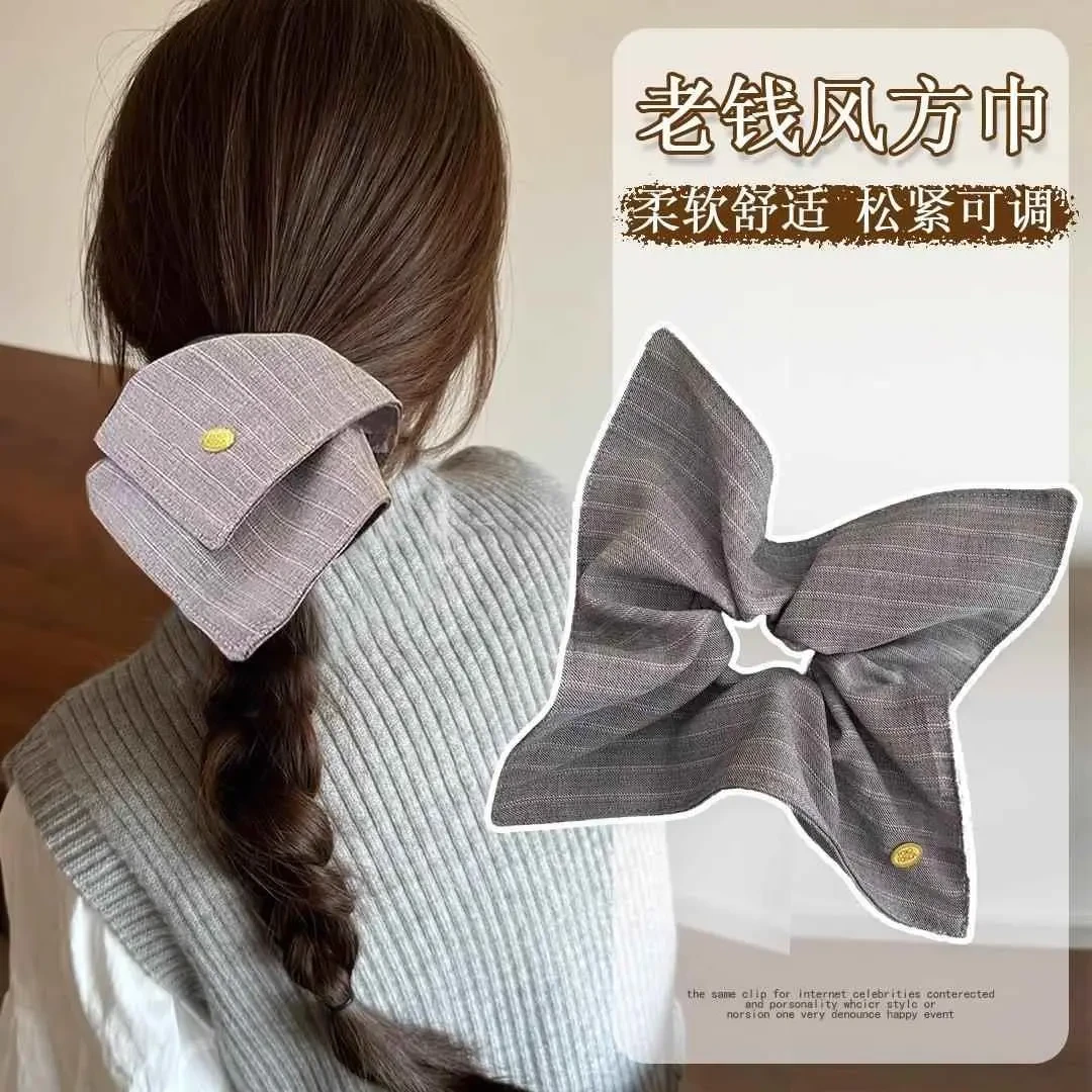 高级感大肠慵懒风低丸子头发绳新款扎头发头绳方巾发圈发饰