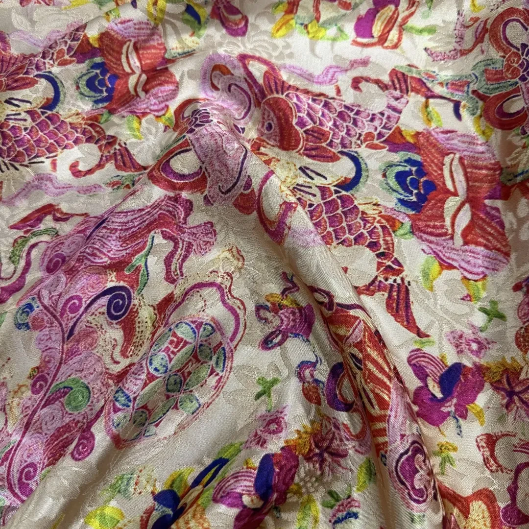 【双喜锦鲤】人丝红云纱香云纱新中式时尚国风服装面料