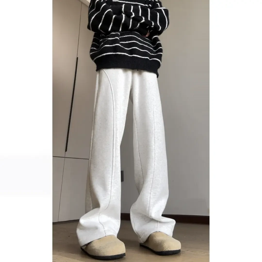 新款潮流情侣款春秋季美式直筒垂感微喇卫裤休闲裤拖地裤裤子宽松