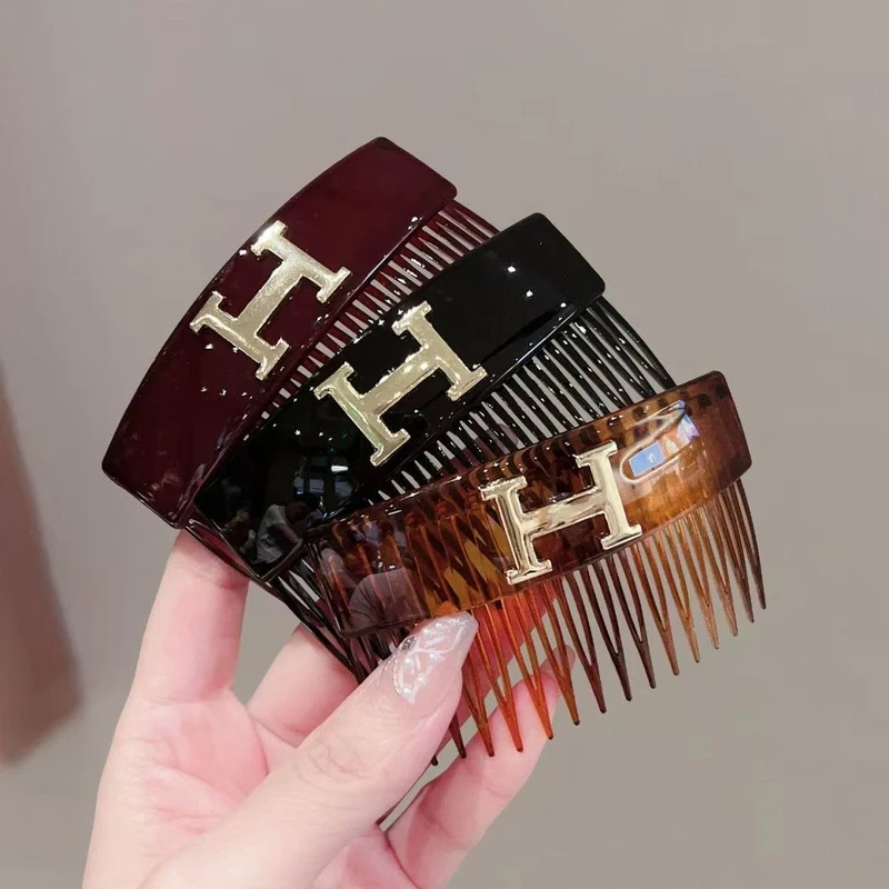 韩版H字母倒插梳女后脑勺碎发整理发梳懒人盘发卡侧边刘海夹头饰