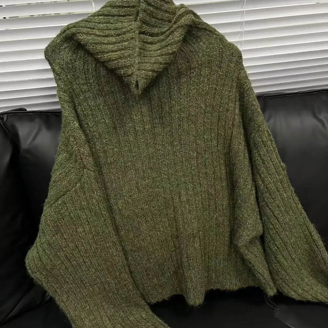 法式复古灰色高领慵懒风毛衣女秋冬季软糯宽松内搭针织衫加厚上衣