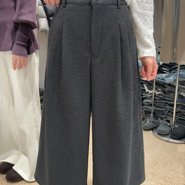 冬季6013韩版加绒加厚毛呢阔腿八分裤