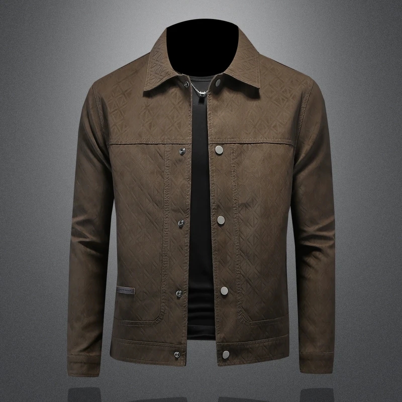 高端复古潮牌翻领皮夹克男春秋2025新款潮流修身短款休闲皮衣外套