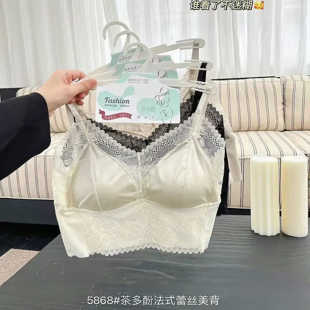 简约夏季女吊带奢华性感蕾丝纯色透气法式背心聚拢薄款时尚美背