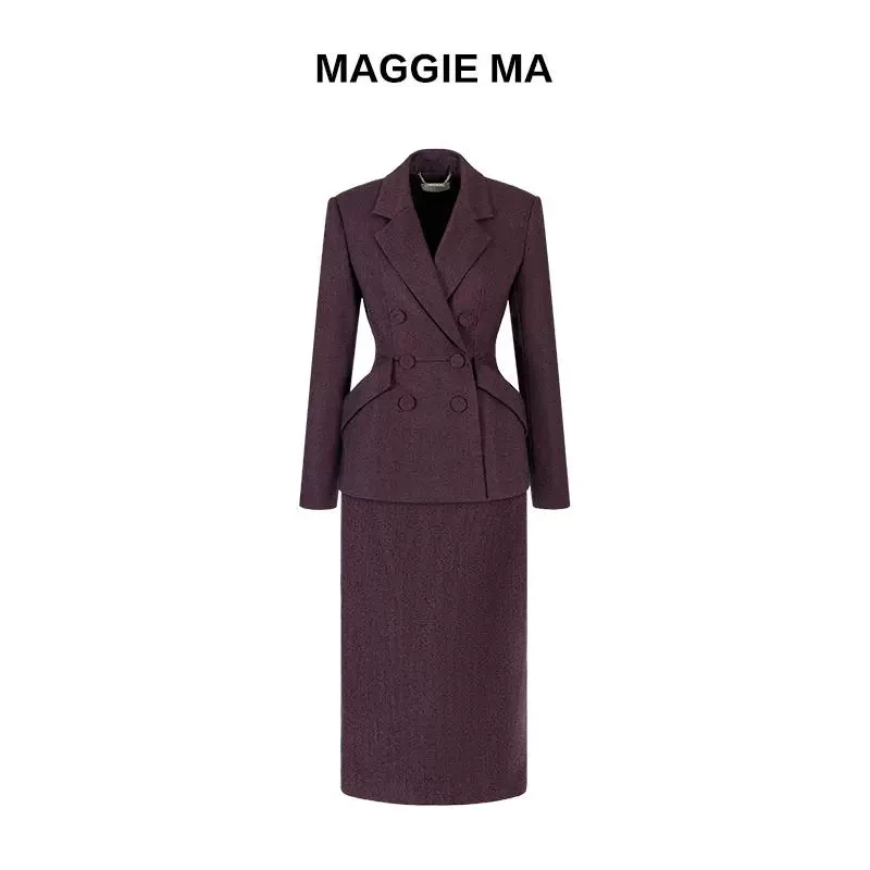 MAGGIE MA马婧设计师款紫色轻奢优雅尊贵修身套装裙983C/984B