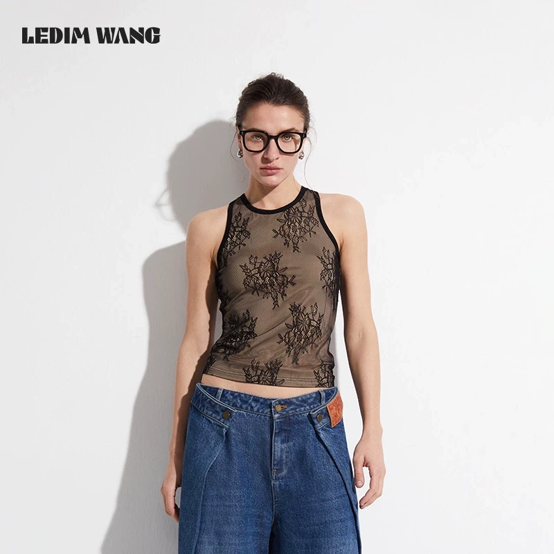 LEDIM WANG蕾丝透视工字背心女夏百搭薄款小众设计高级感2025新款