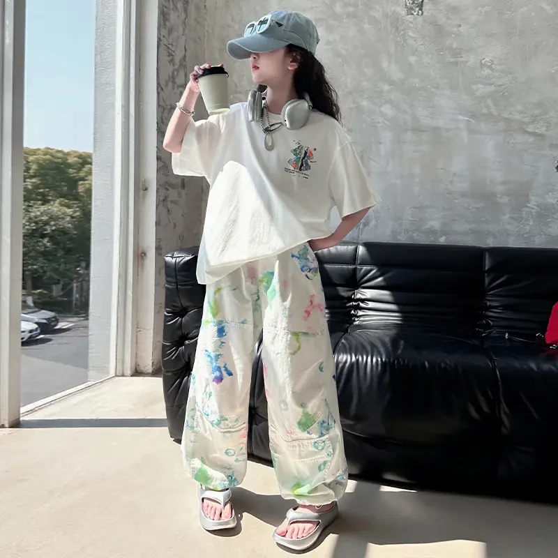 女童夏装套装2025新款儿童运动休闲衣服薄款长裤潮款洋气大童女装