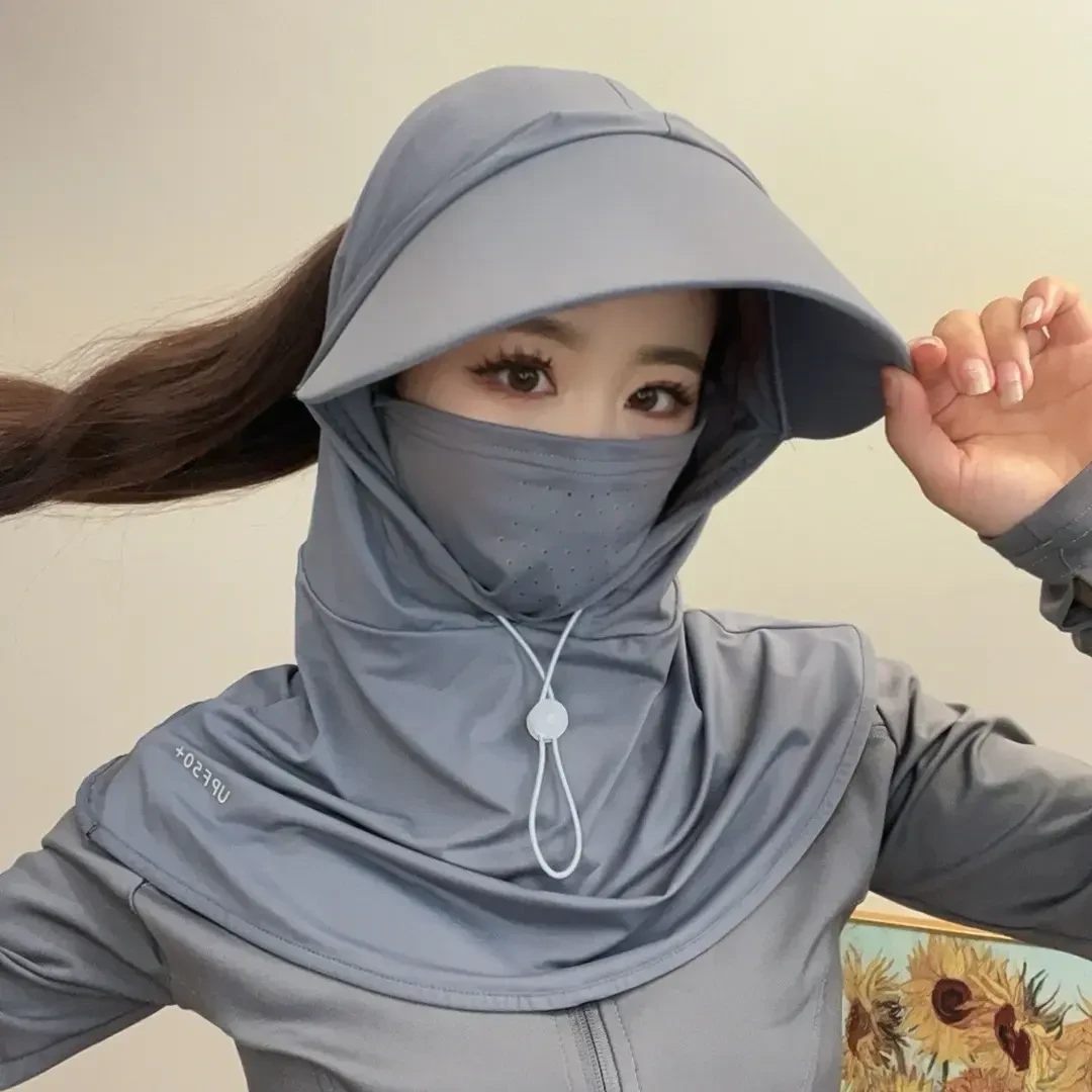 新款全脸遮阳帽子女夏季帽防紫外线户外骑行护颈冰丝款面罩太阳帽