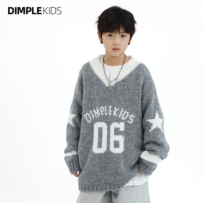 高甜梨涡童装男童灰色毛衣女童秋冬儿童针织打底衫241205BS