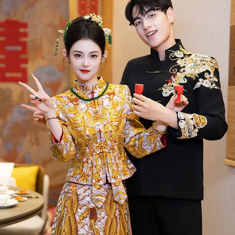 高端重工2025金色龙凤褂新娘褂皇服装婚服嫁衣秀禾服结婚中式显瘦