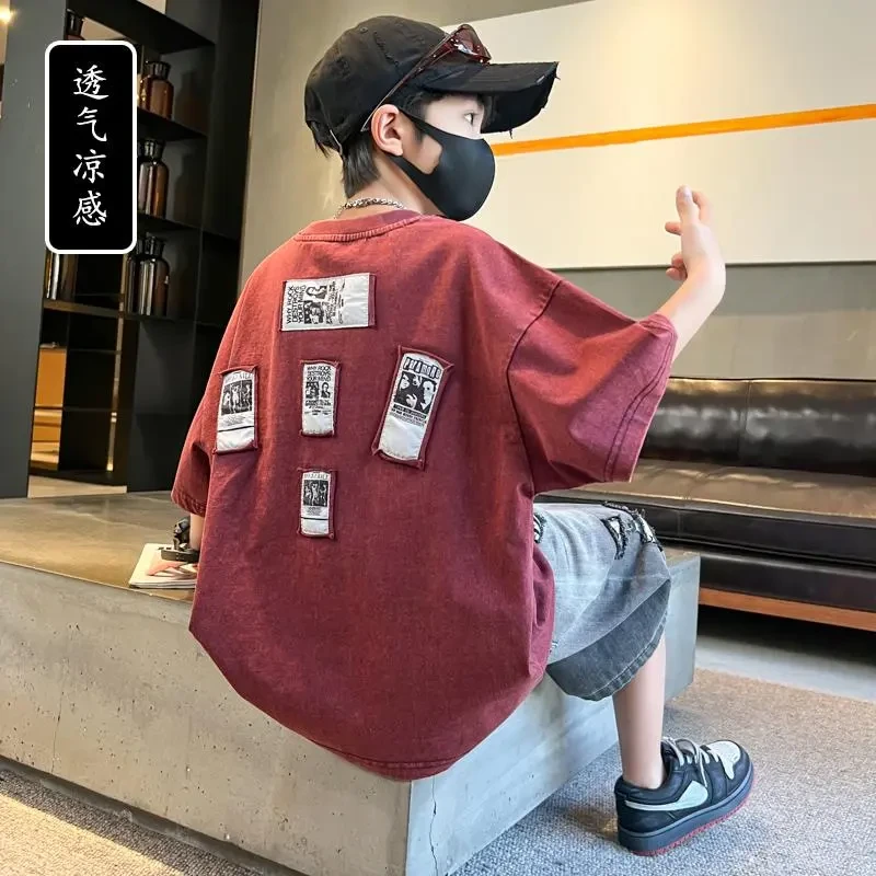 男童短袖T恤夏装2025新款儿童夏季美式半袖男孩大童夏款体恤上衣