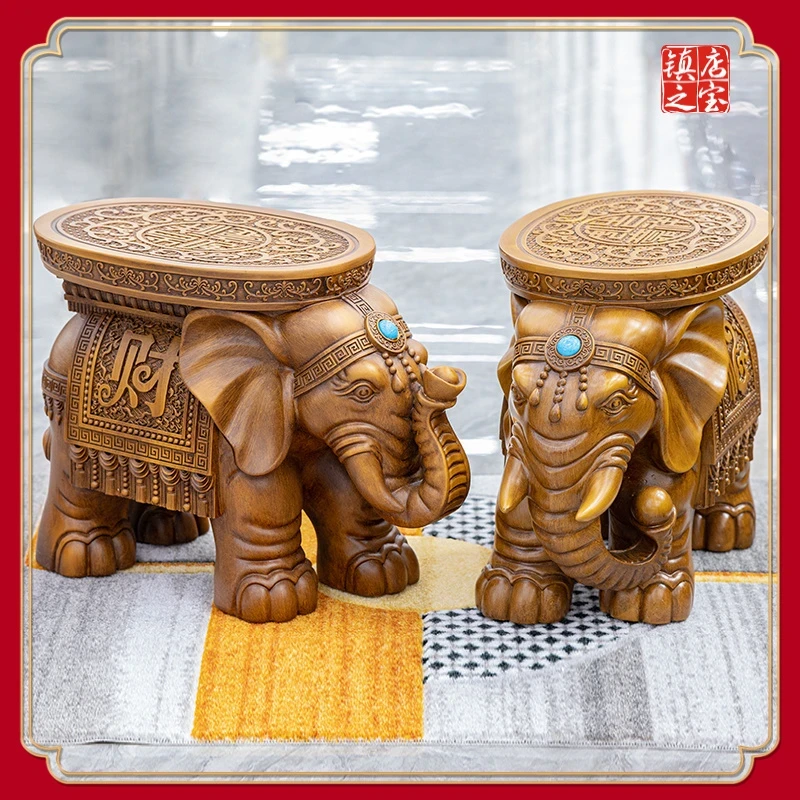 家具摆件室内户外客厅玄关茶桌办公室装饰品大象凳子一对