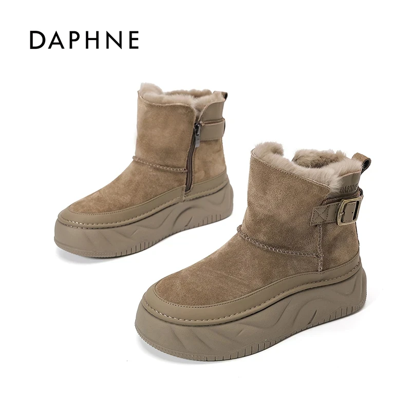 达芙妮雪地靴女2026秋季新款女靴加绒加厚防寒保暖厚底短靴女棉鞋