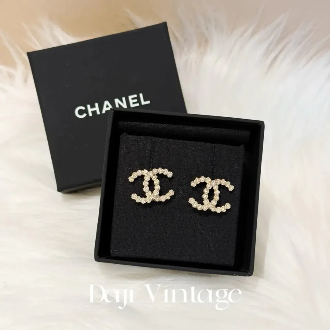 99新 Chanel/香奈儿 大吉中古/香奈儿金色双c圆钻耳钉