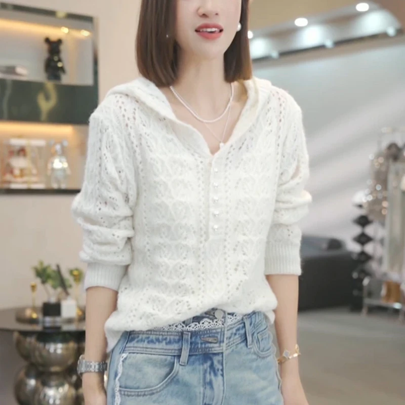 2025春秋新款洋气连帽爆款蕾丝衫女士中长款时尚百搭气质长袖上衣