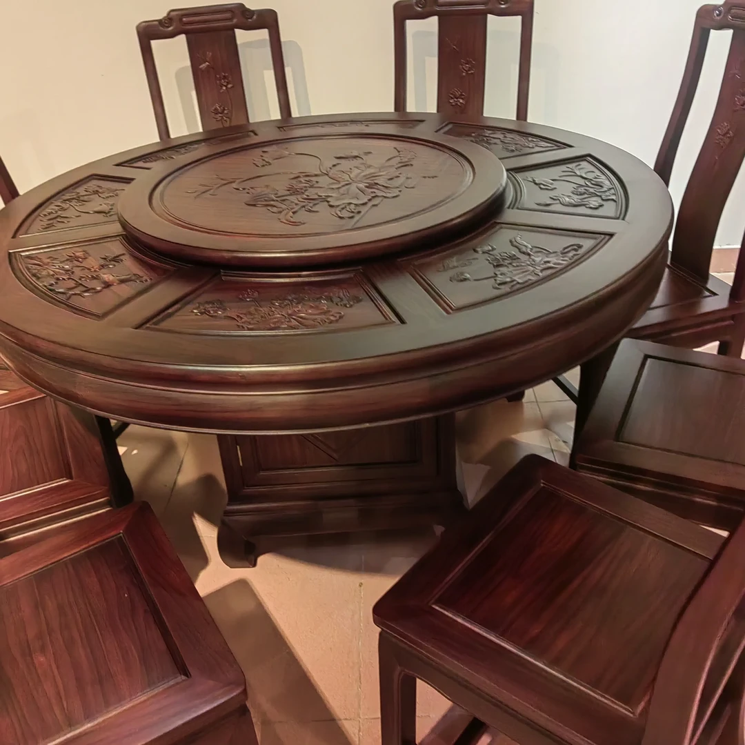 圆型卯榫餐厅成套家具餐椅圆形家用转盘餐台餐厅餐桌圆桌餐桌椅
