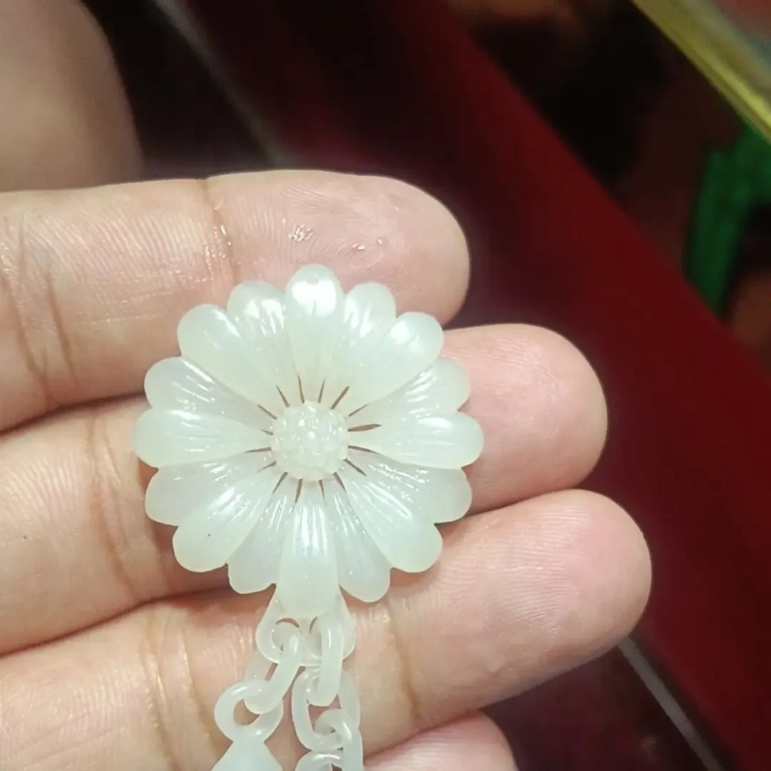 非金属大理石吊坠 白色莲花项坠女款复古民族风手工雕刻