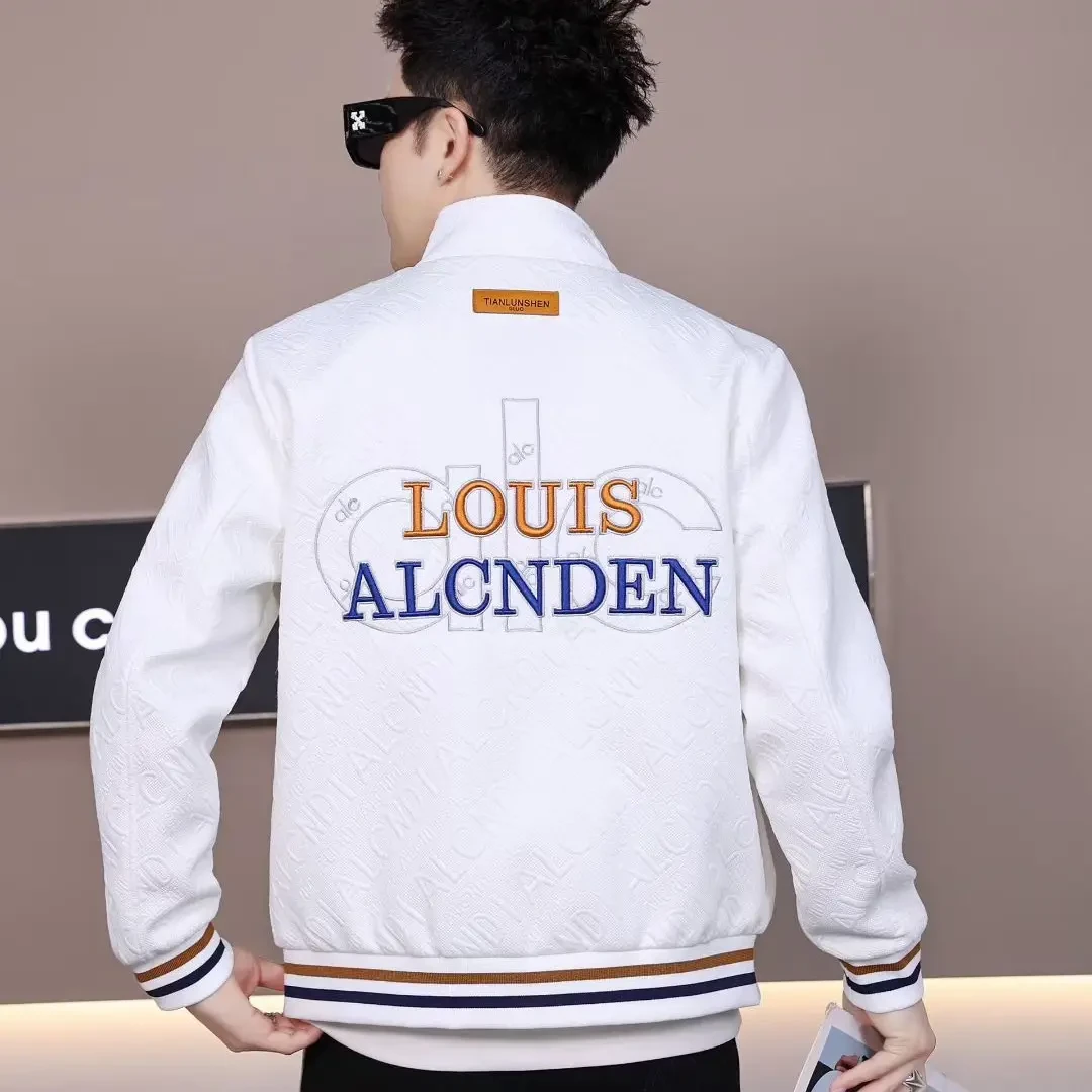 男士刺绣夹克秋季新款潮流字母提花立领外套青年休闲时尚百搭上衣