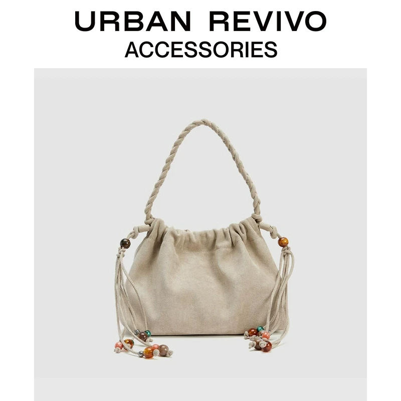 URBAN REVIVO2025春季新款女士串珠流苏绳编单肩包UAYB50019