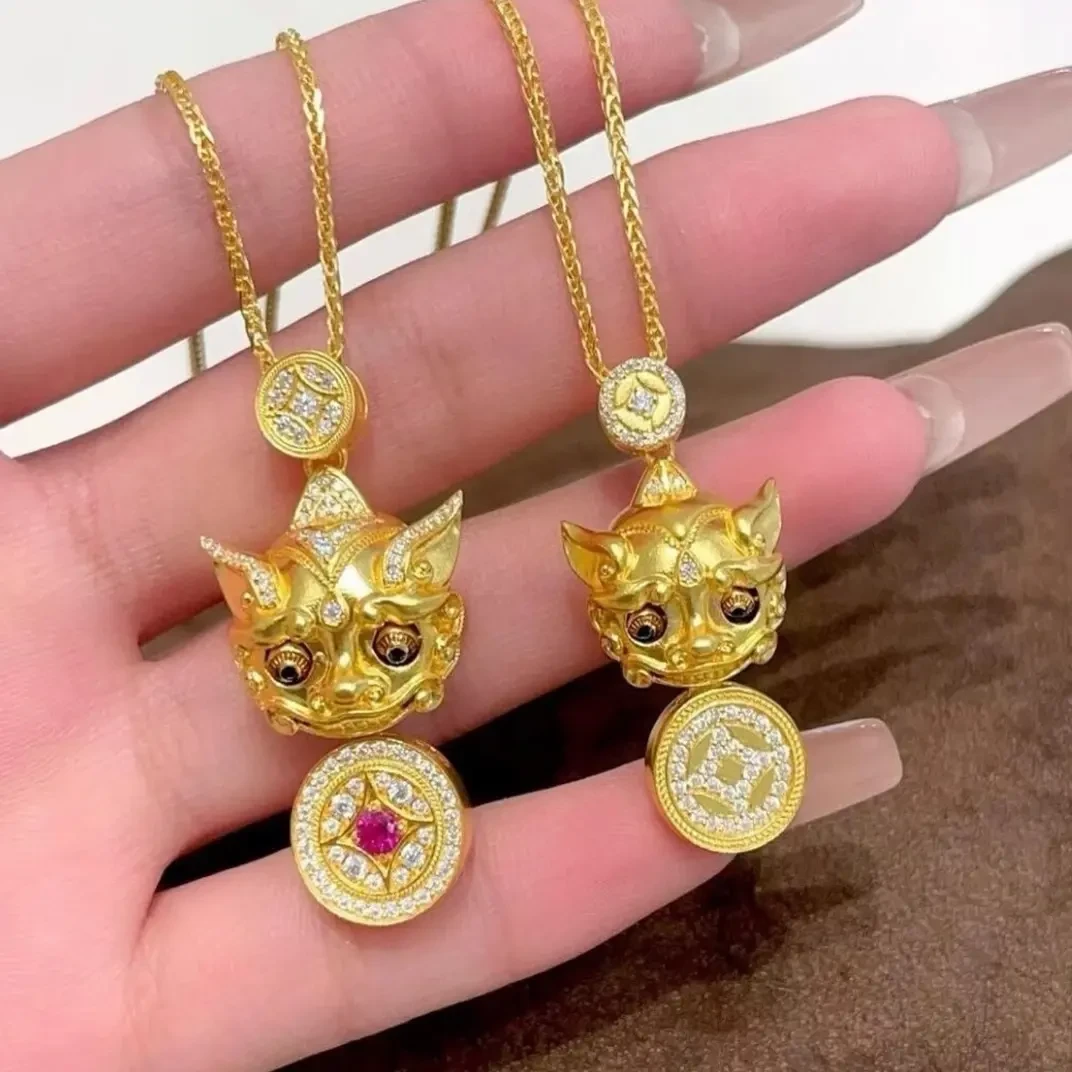 铜合金吊坠 铜合金项链 古法工艺轻奢招财貔貅吊坠手工编绳项链