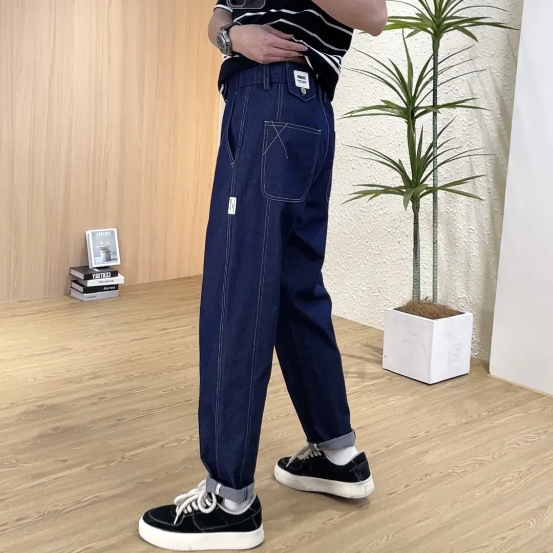 男士高级不掉色男款牛仔裤休闲百搭宽松微锥直筒弹力长裤韩版潮流