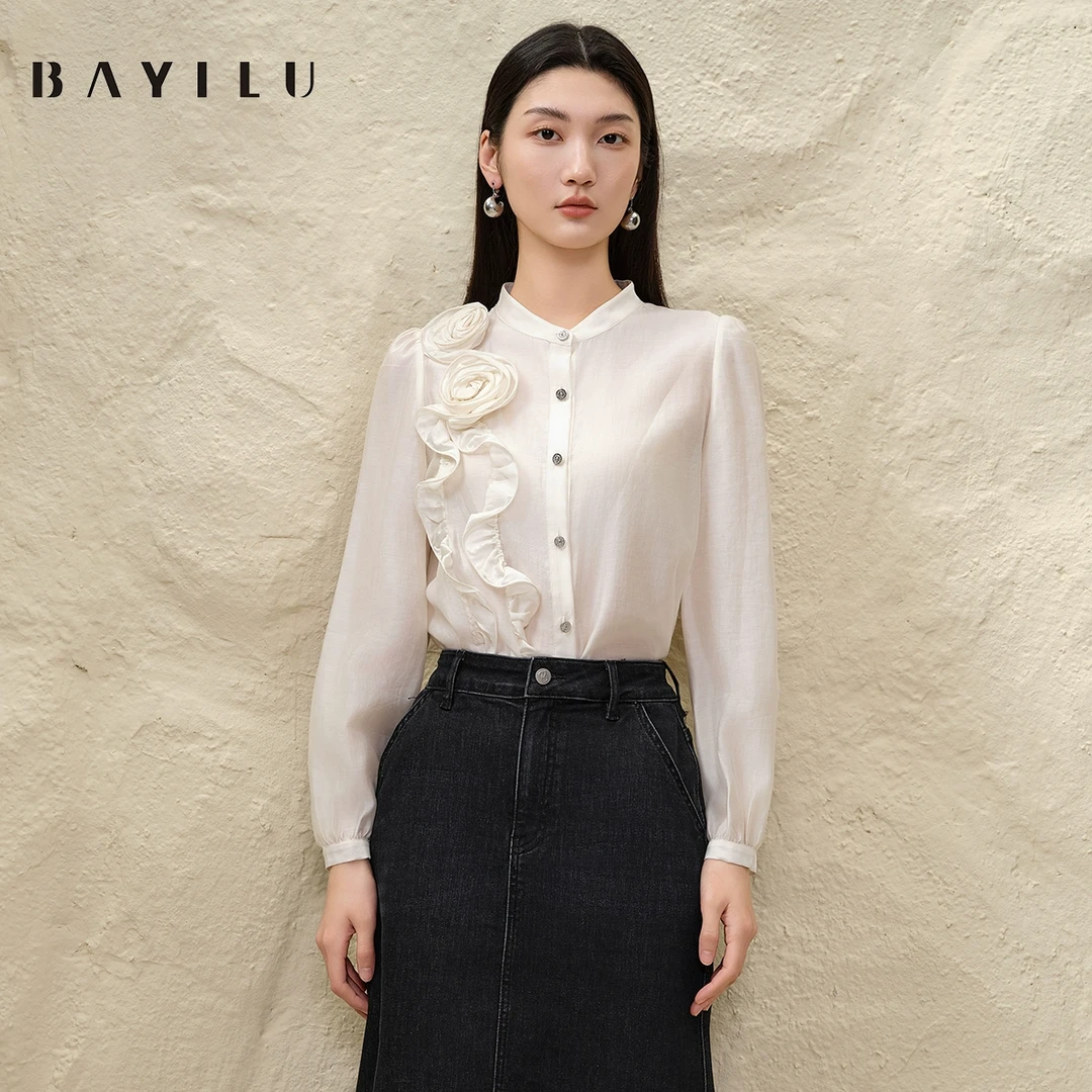 【女乔】芭依璐2025春季衬衫女法式优雅花天丝衬衣91C0928